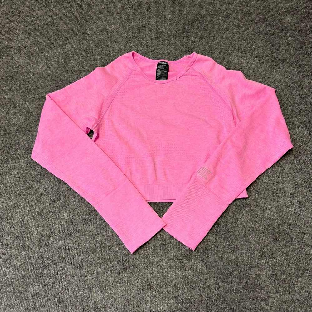 Pink Active Crop Top Womens Size L Pink Long Sleeve Seamless Ribbed Thumbholes